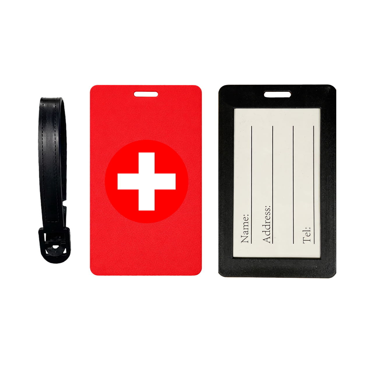 Red Cross Luggage Tag – Medical Travel ID Suitcase Tag for Emergency Identification