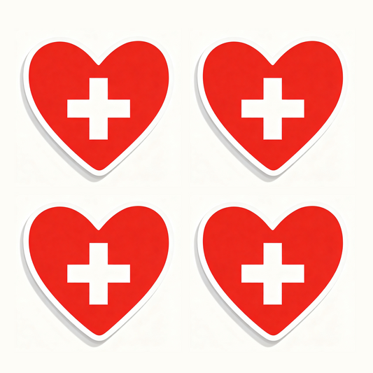 4 PACK SWISS Flag heart waterproof Matte vinyl sticker Switzerland Team