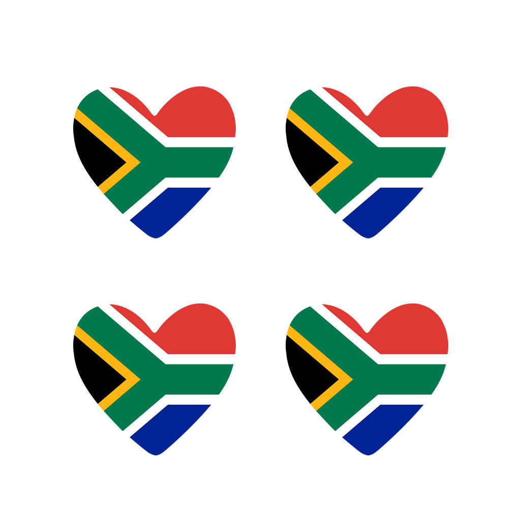 Set of 4 x South Africa Flag Heart Iron on Transfer for fabric South African