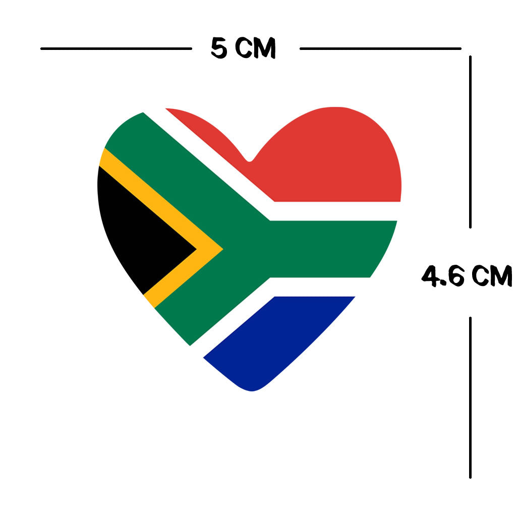 2 x  South Africa Heart Flag Temporary Tattoo South African Team support