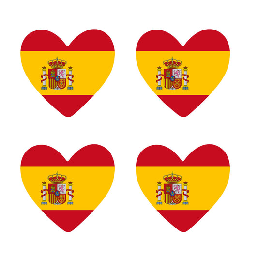 Set of 4 x Spain Flag Heart Iron on Transfer for fabric Spanish Team Support