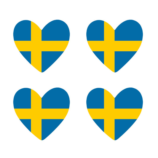 Set of 4 x Sweden Flag Heart Iron on Transfer for fabric Swedish Team Support