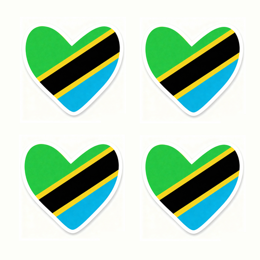 4 PACK Tanzania Flag heart waterproof Matte vinyl sticker Tanzanian Team
