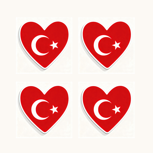 4 PACK Turkey Flag heart waterproof Matte vinyl sticker Turkish Team