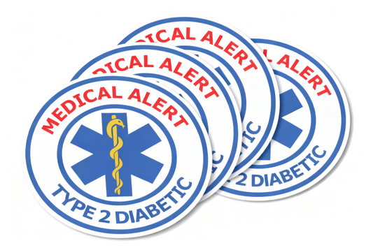 4 PACK Medical Alert Type 2 Diabetic waterproof Matte vinyl sticker