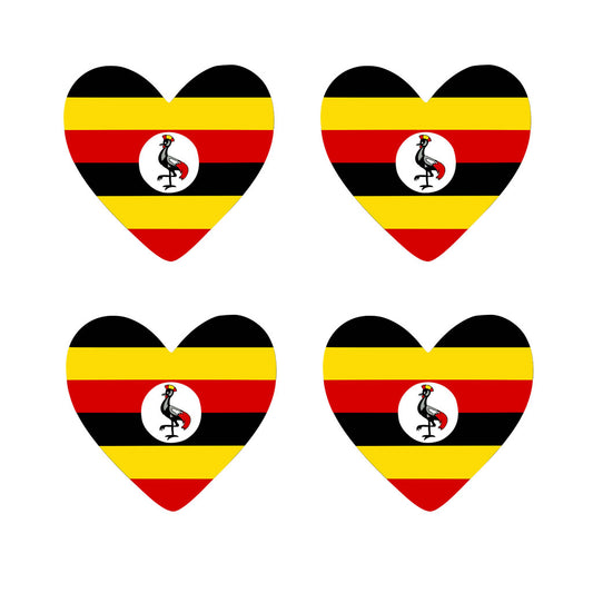 4 X UGANDA flag Heart Iron on transfer