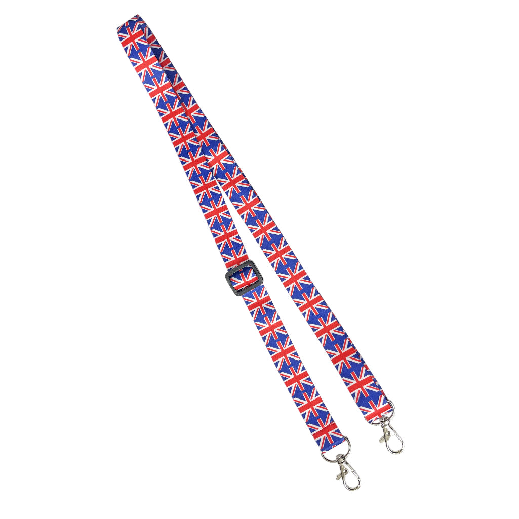 Union jack DOUBLE clip adjustable Lanyard neck strap ID holder phone bag UK Flag