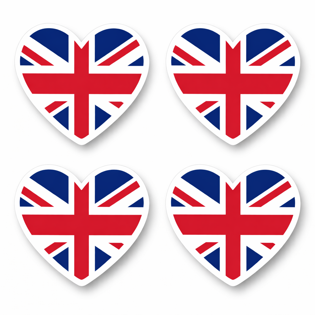 4 PACK UK Flag heart waterproof Matte vinyl sticker Union jack GB Great Britain