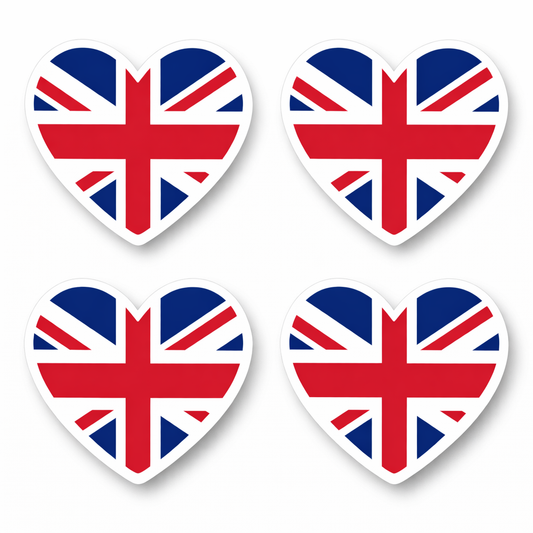 4 PACK UK Flag heart waterproof Matte vinyl sticker Union jack GB Great Britain