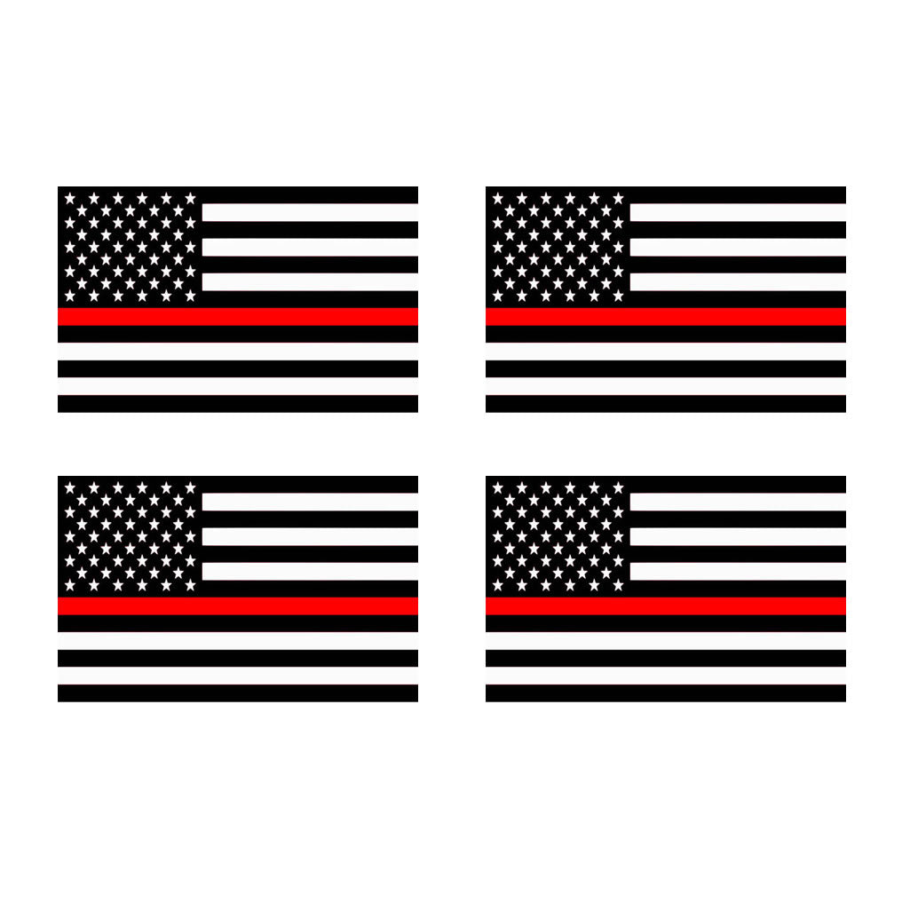 Set of 4 x Thin Red Line USA Flag Iron on Screen Print Transfers for Fabrics Machine Washable patch