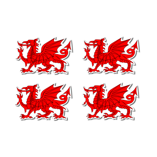 Welsh Dragon Waterproof Vinyl Stickers, Red Dragon Design, 5.3 x 3.4 cm, Set of 4, matte Finish, Wales Theme Label STICKER