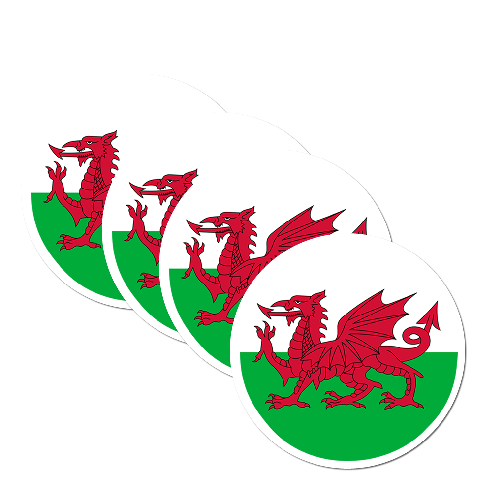 4 PACK Wales Flag waterproof Matte vinyl sticker Welsh dragon