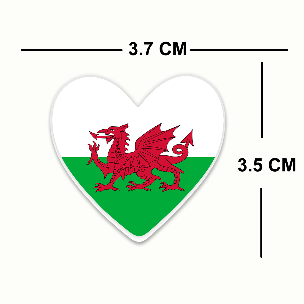 4 PACK WALES Flag heart waterproof Matte vinyl sticker Welsh Team