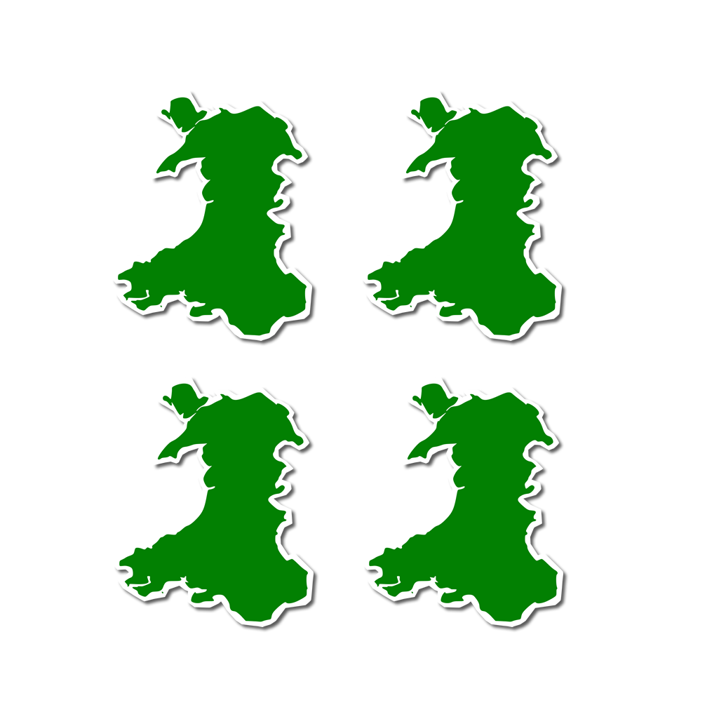 Set of 4 Welsh Map, wales symbol waterproof Matte vinyl sticker paper
