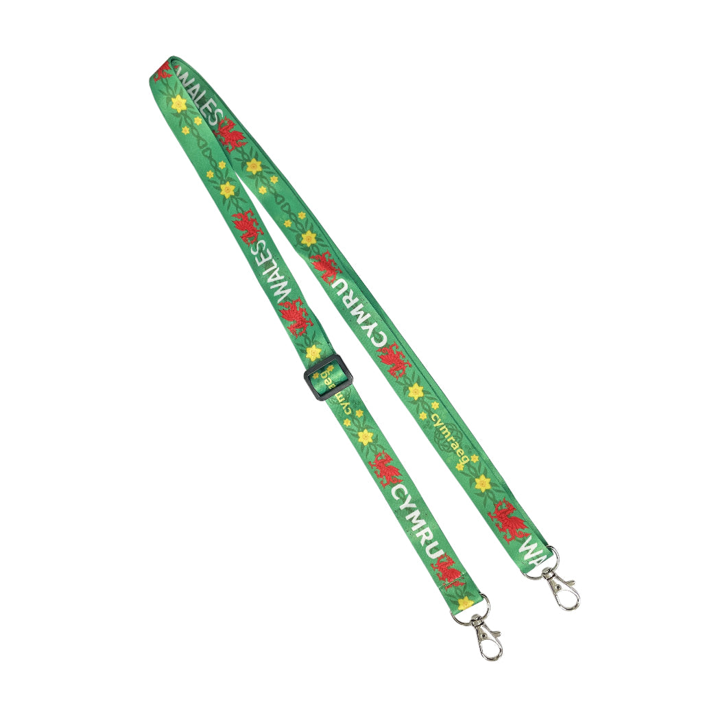Wales DOUBLE CLIP adjustable Lanyard neck strap ID holder extendable phone bag welsh dragon