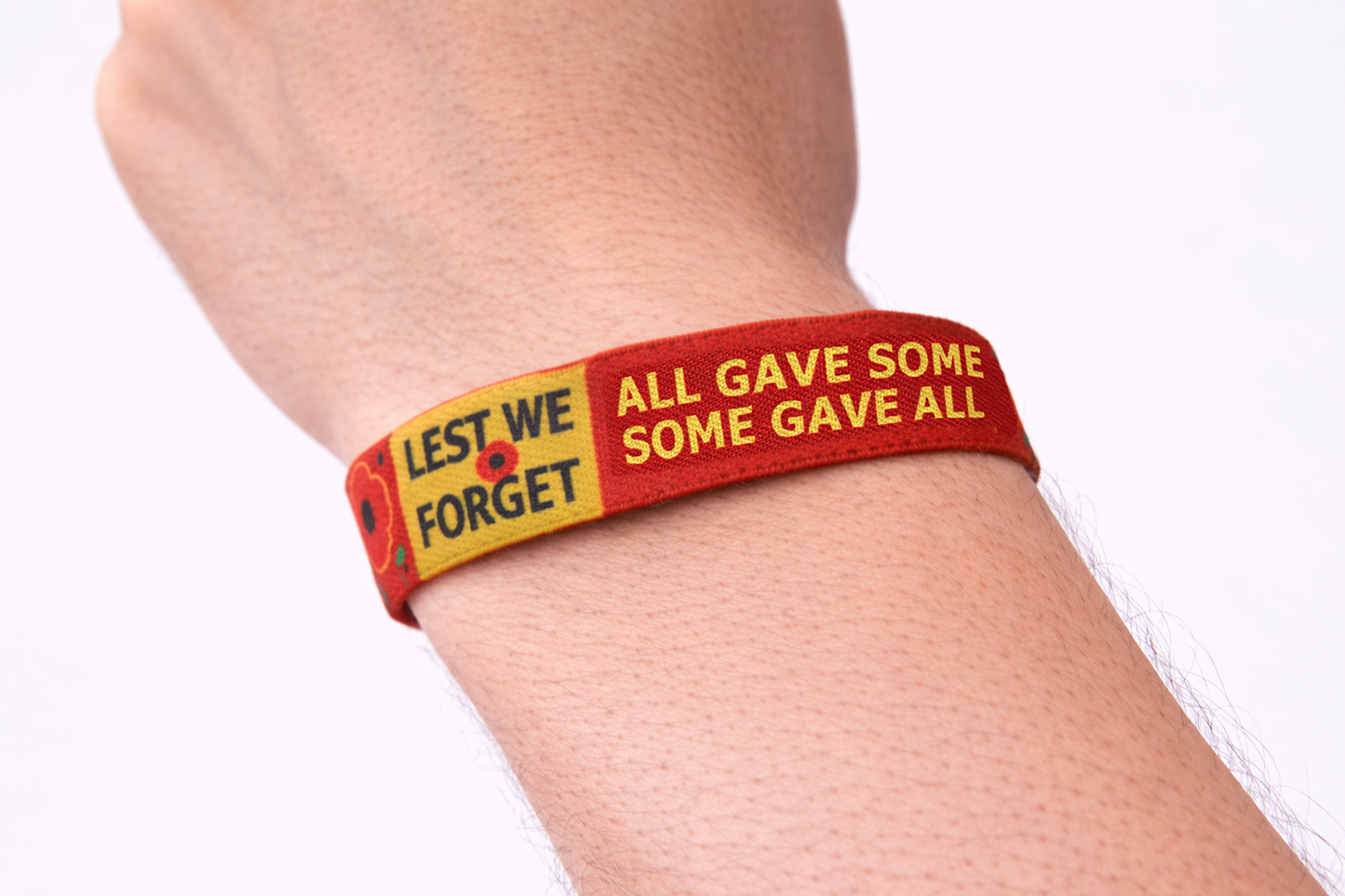 Set of Lest we forget elastic Wrist band wristband / Key tag poppy remembrance