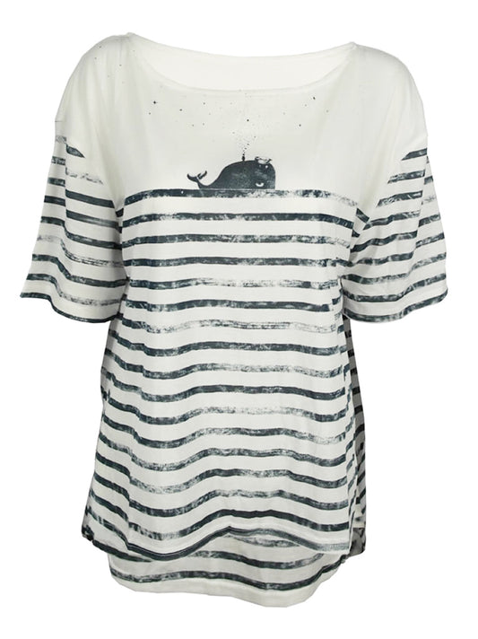 Whale Dolphin nautical print top shirt womens ladies oversized tshirt sea surf T-shirt