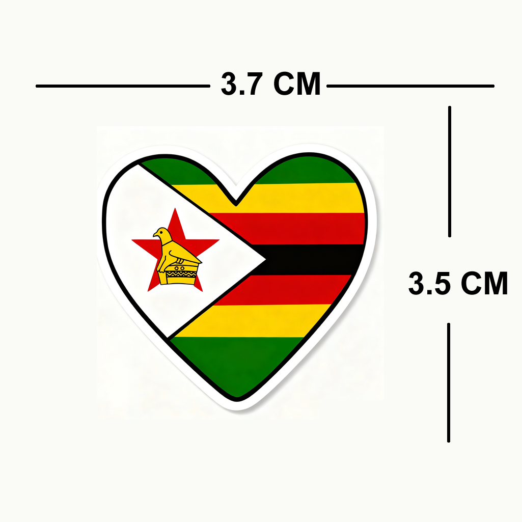 4 PACK Zimbabwe Flag heart waterproof Matte vinyl sticker Zimbabwean Team