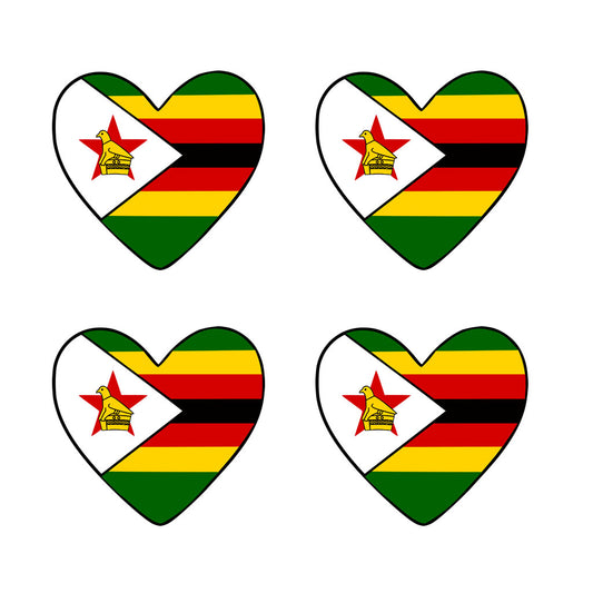 4 X Zimbabwe flag Heart Iron on transfer