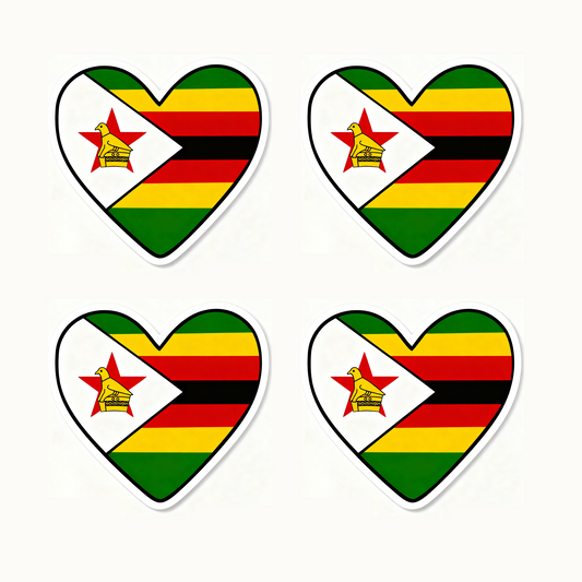 4 PACK Zimbabwe Flag heart waterproof Matte vinyl sticker Zimbabwean Team