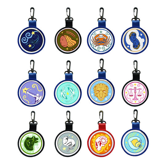 Zodiac Star Sign Circle Bag Tag Keyring – Astrology Key Ring Zipper Pull Charm