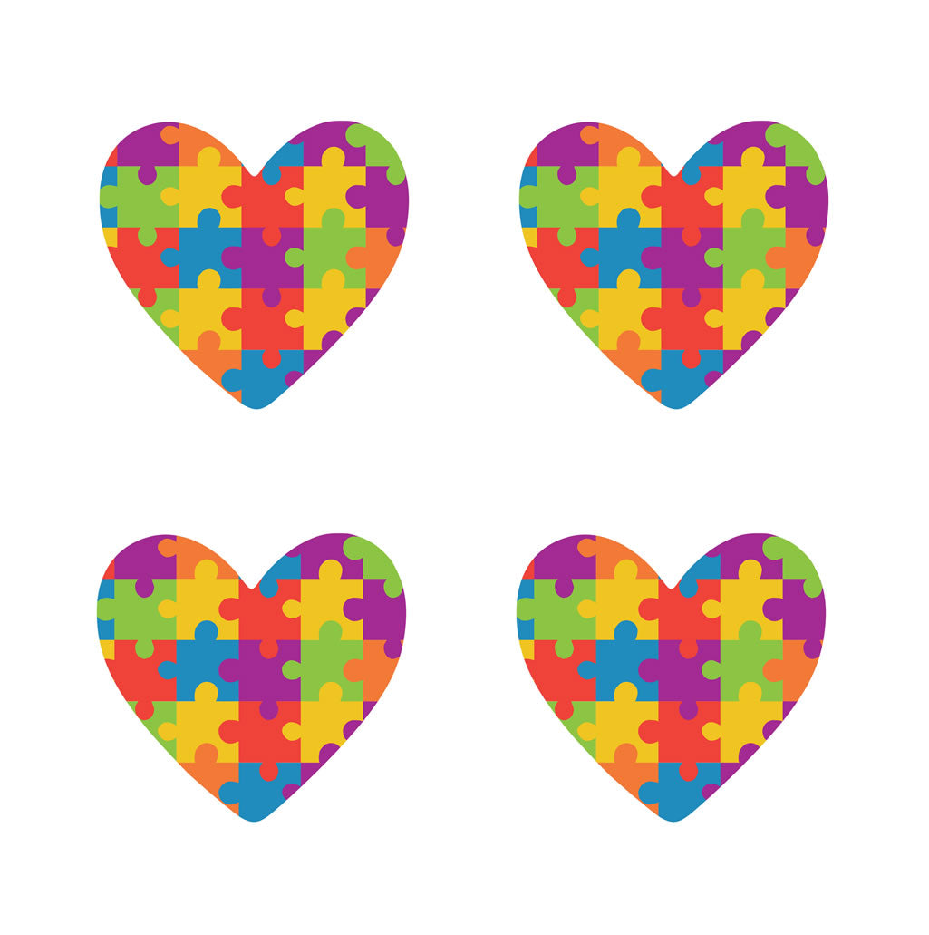 Set of 4 x Autism Awareness  Heart  Iron on Transfer for fabric jigsaw puzzle