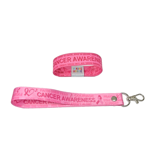 Cancer awareness elastic Wrist band wristband Key tag Set pink ribbon butterfly