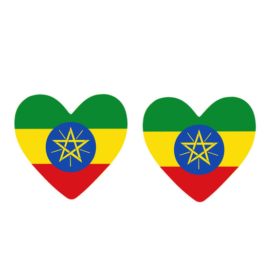 Ethiopia Flag Heart Temporary Tattoos (2 Pack) non toxic Ethiopian Team Body Art
