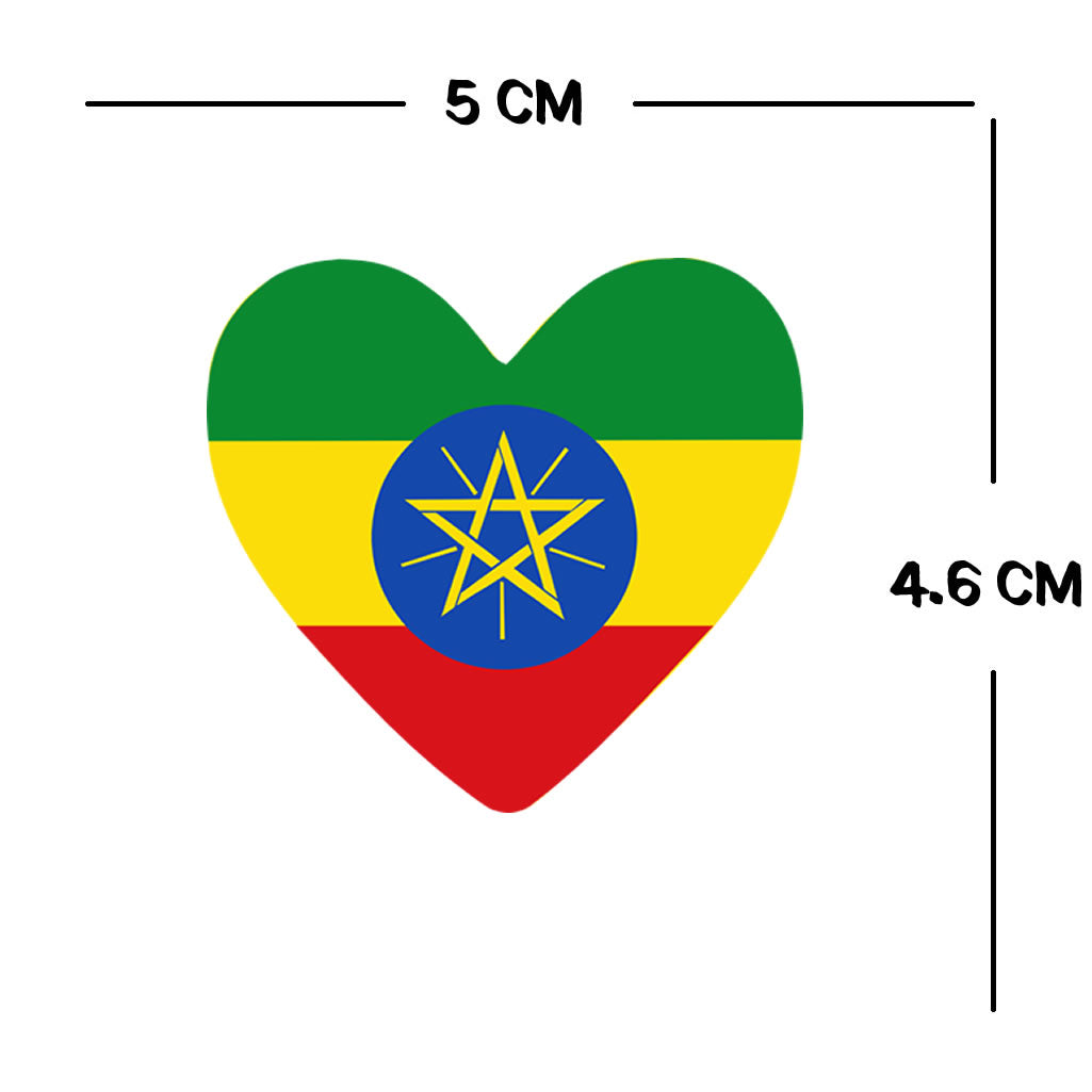 Ethiopia Flag Heart Temporary Tattoos (2 Pack) non toxic Ethiopian Team Body Art