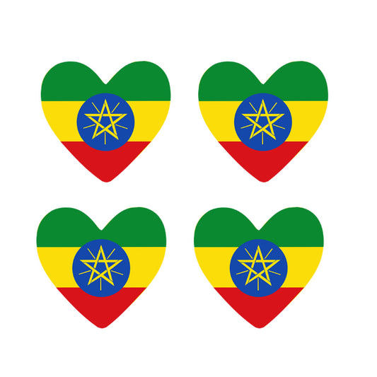 4 X Ethiopia flag Heart Iron on Screen Print transfer Machine Washable Ethiopian