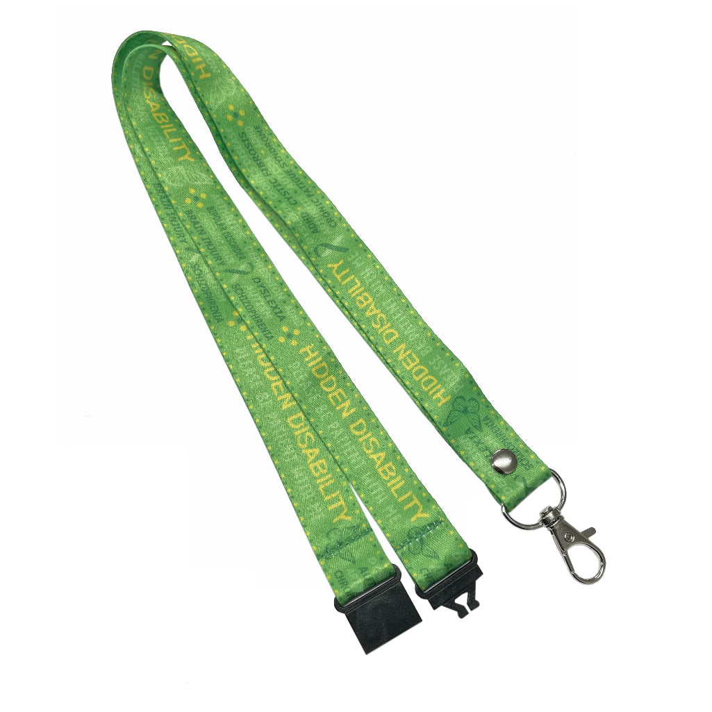 Hidden Disability printed Lanyard - neck strap, ID holder green ribbon butterfly