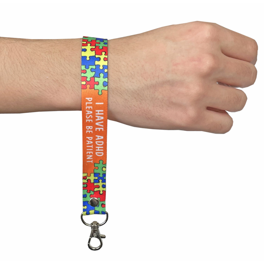 Set of I have ADHD please be patient elastic Wrist band wristband & Key tag Set butterfly ADHD awareness Zigsaw puzzle