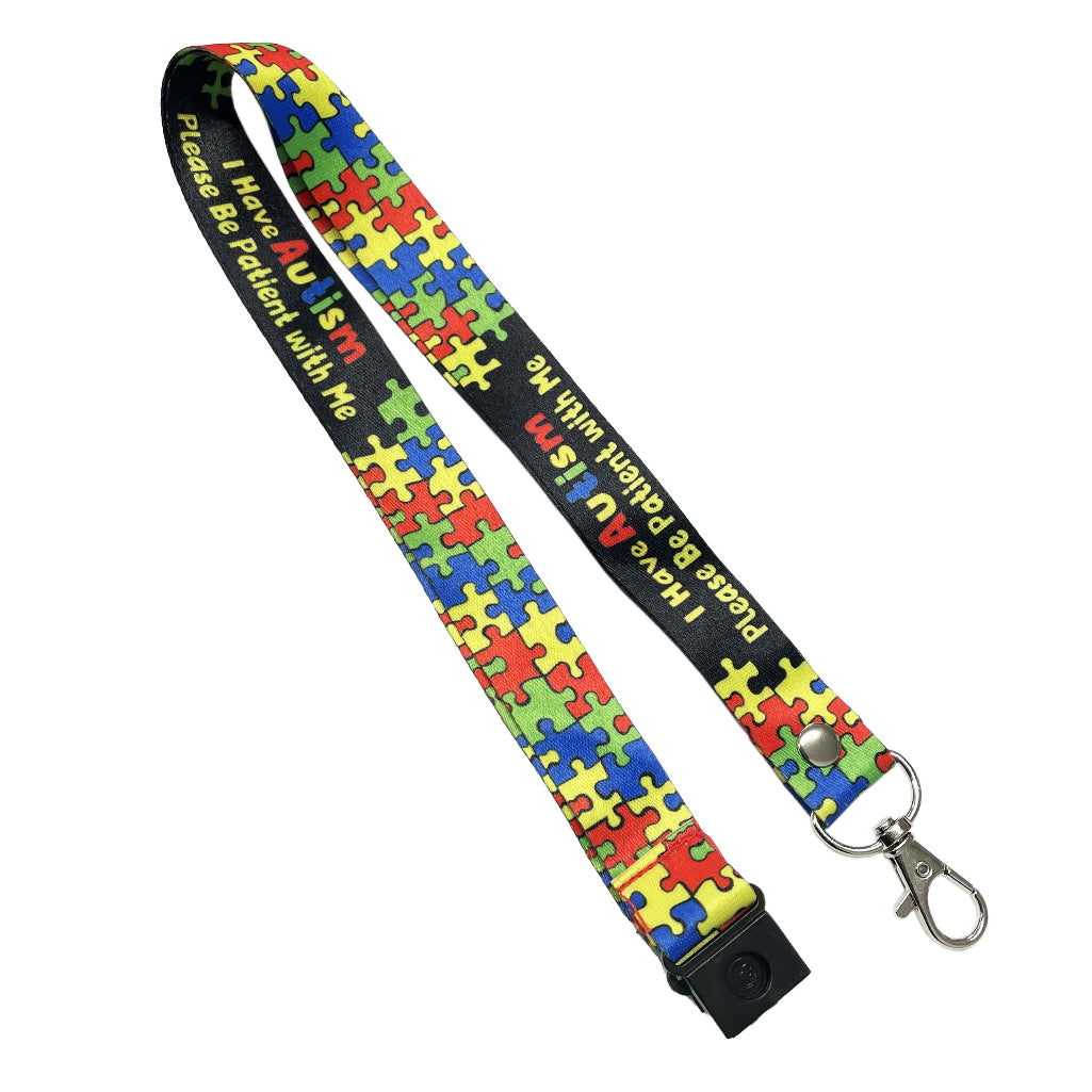 I have autism please be patient printed Lanyard - neck strap, ID holder zigsaw puzzle awareness