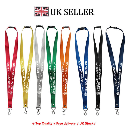Keep Calm and Carry On printed Lanyard neck strap, ID HOLDER Safety Breakaway Clip UK Stock