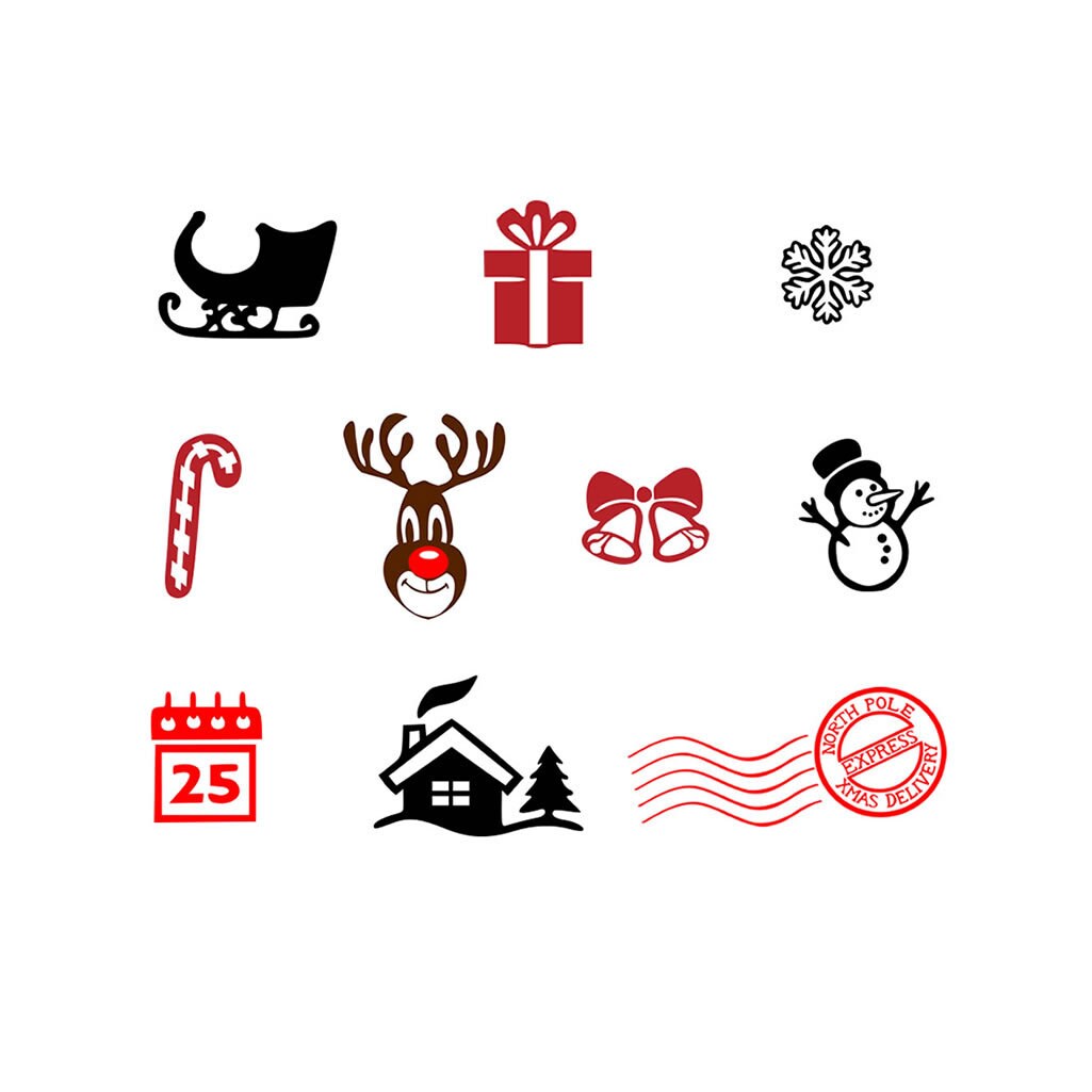 Set of 10 Christmas Tree DIY Iron on Screen Print Transfer for fabrics Machine Washable Snow man Reindeer badge