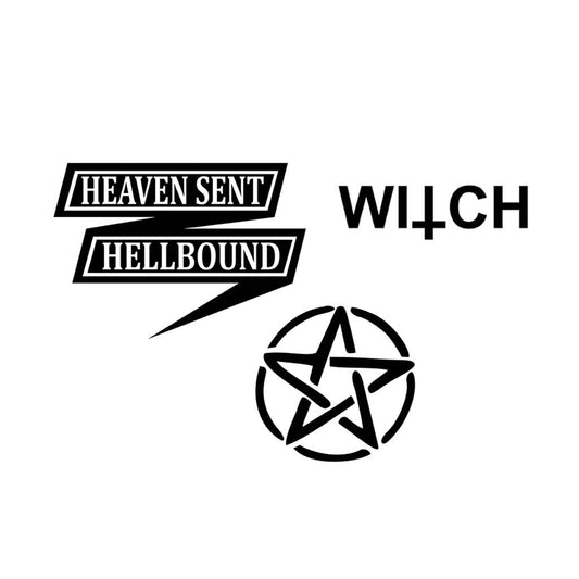 Set of 3 Witch Iron on Screen print Patch for fabric transfer Machine Washable Heaven Sent Hell Bound Pentagram Badge