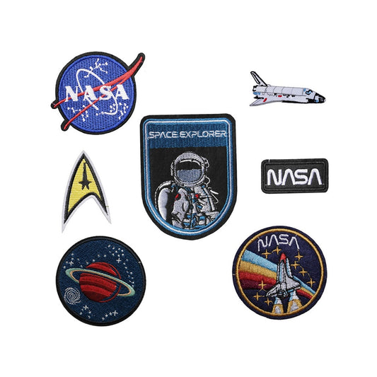 Set of 7 Astronaut Iron / Sew On Embroidered Patch Badge Set