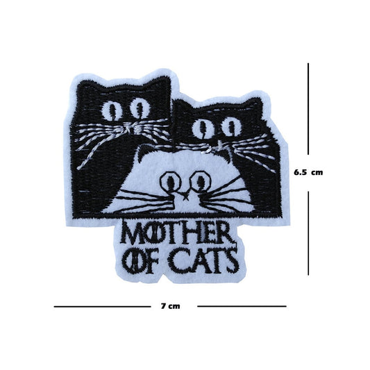Mother of Cats Rose Iron / Sew On Embroidered Patch Cat lover Badge Feline Embroidery