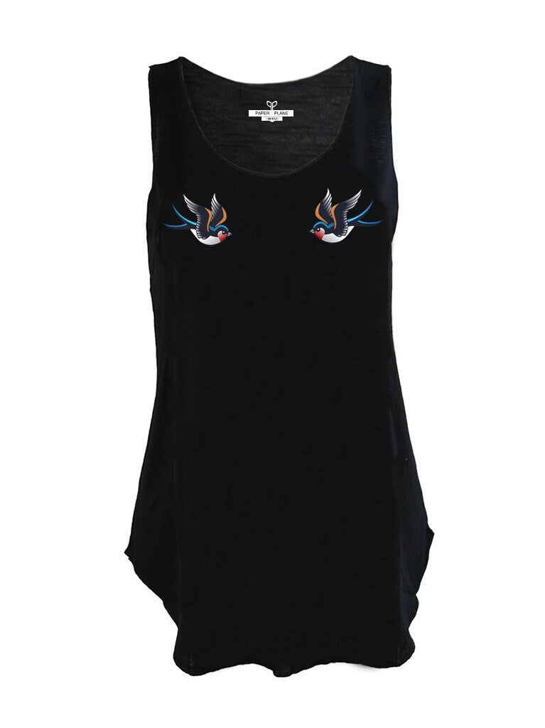 Nautical Swallow print tank top shirt vest sailors singlet swift birds nautical tattoos