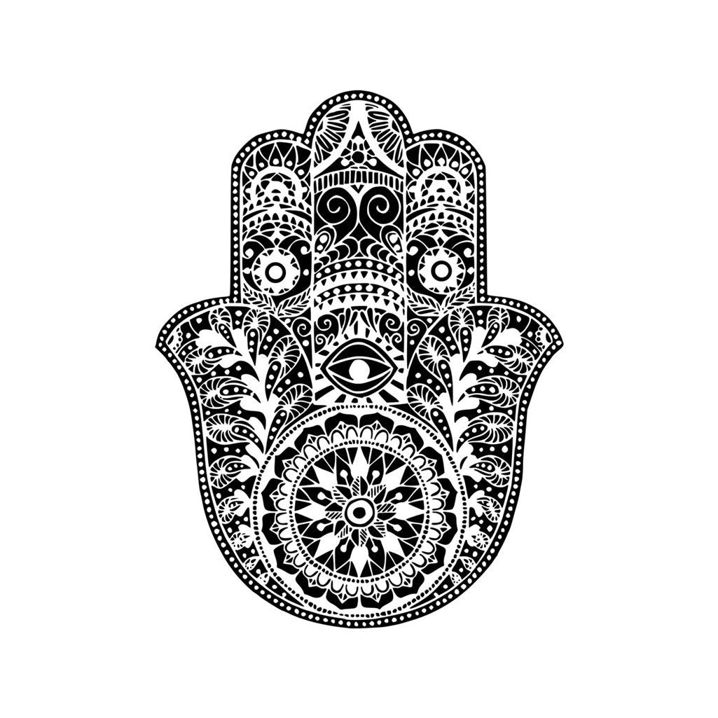 Set of 2 Hamsa Hand Iron on Screen Print Transfers for Fabrics Machine Washable Indian Henna Hand patch