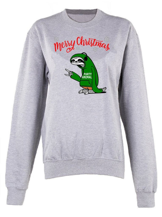 Merry Christmas party Animal print crew neck unisex Sweatshirt top Christmas Jumper Sloth Xmas top