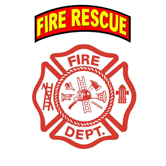 Set of 2 Fire rescue Iron on Screen Print Transfers for Fabrics Machine Washable Fire Department Badge patch