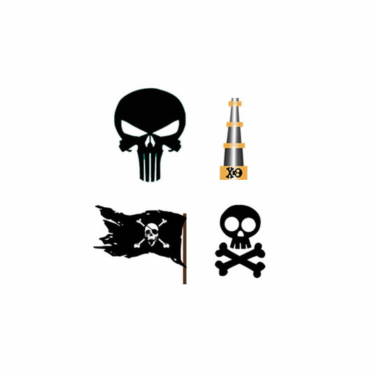 Set of 4 Pirate Temporary Tattoo Waterproof Skull Pirate Flag skull and bones binoculars