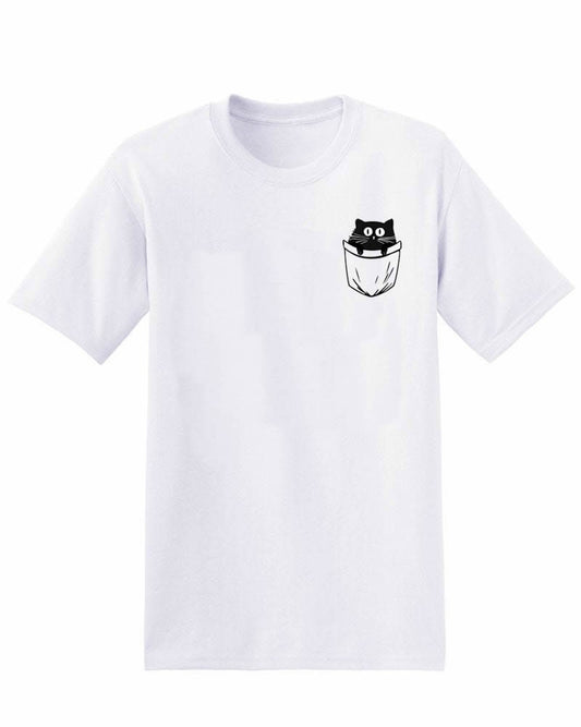 KIDS Pocket cat print unisex print Tshirt Top neck holiday Feline Cat lover T-shirt