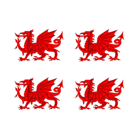 Set of 4 Welsh Dragon Temporary Tattoo Waterproof Lasts 1 week Wales Flag for country support six nations,rugby, football,cricket