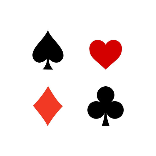 Set of 4 Playing card suits TEMPORARY TATTOO Waterproof  Spades, heart, diamond, clubs.