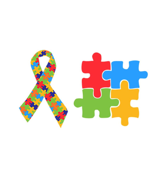 Set of 2 Autism Awareness IRON ON Screen Print Transfers for Fabrics Machine Washable Jigsaw Ribbon patch