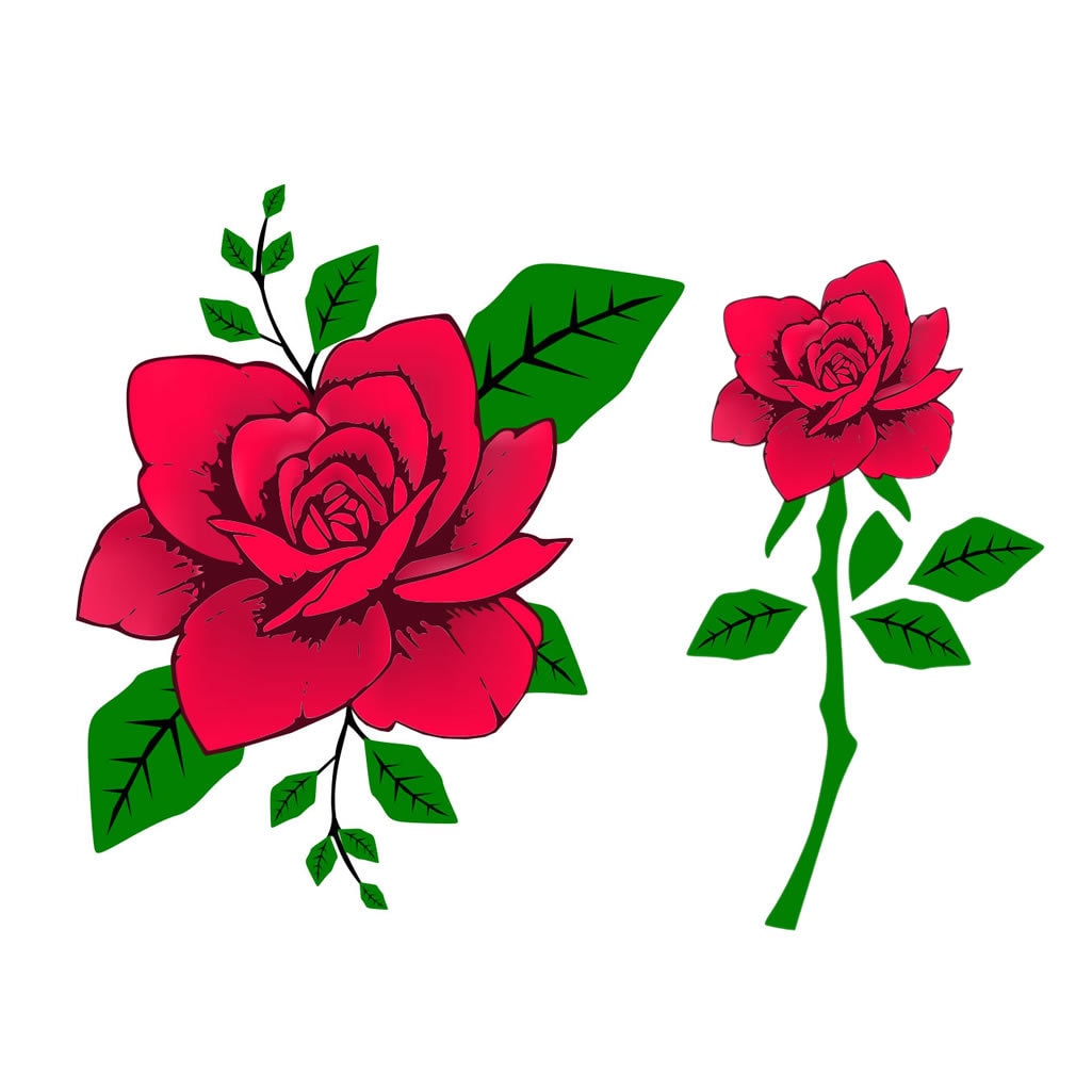 Set of 2 Roses IRON ON Screen Print Transfers for Fabrics Machine Washable Rose patch