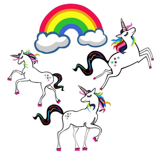 Set of 4 Unicorn / Rainbow diy IRON ON Screen Print Transfer for fabrics Machine Washable badge