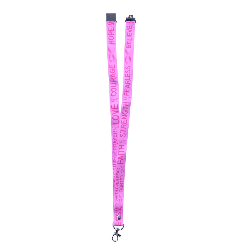 Cancer Awareness Lanyard - neck strap, ID HOLDER Safety breakaway clip hope courage believe strength pink ribbon lanyard